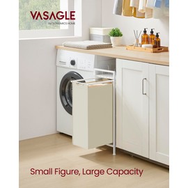 VASAGLE Laundry Hamper, Slim Laundry Basket, Laundry Sorter with A Pull-Out and Removable Bag, Shelf, Metal Frame, 12.7 Gallons (47 L), 16.5 x 11 x 29.5 Inches, Cream White and Cloud White UBLH001W01