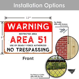 Vintage Metal Tin Sign Military Warning Sign Area 51 No Trespassing Military Signs For Outdoor Bar Cafe Retro Home Wall Decor 8 X 12 Inches