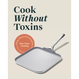 Caraway Square Griddle Pan - 11” Square Pan - Non-Stick Ceramic Coated - Non Toxic, PTFE & PFOA Free - Oven Safe & Compatible with All Stovetops - Gray