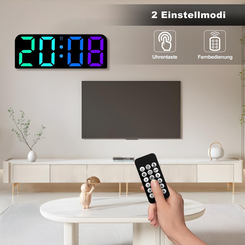 PiKaPiKaP Digital Wall Clock, 9.6 Inch Digital RGB Clock, LED