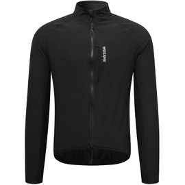 WOSAWE Lightweight Windproof Cycling Jacket with YKK Dual Zipper Water-Repellent Reflective Windbreaker for Running, Black L