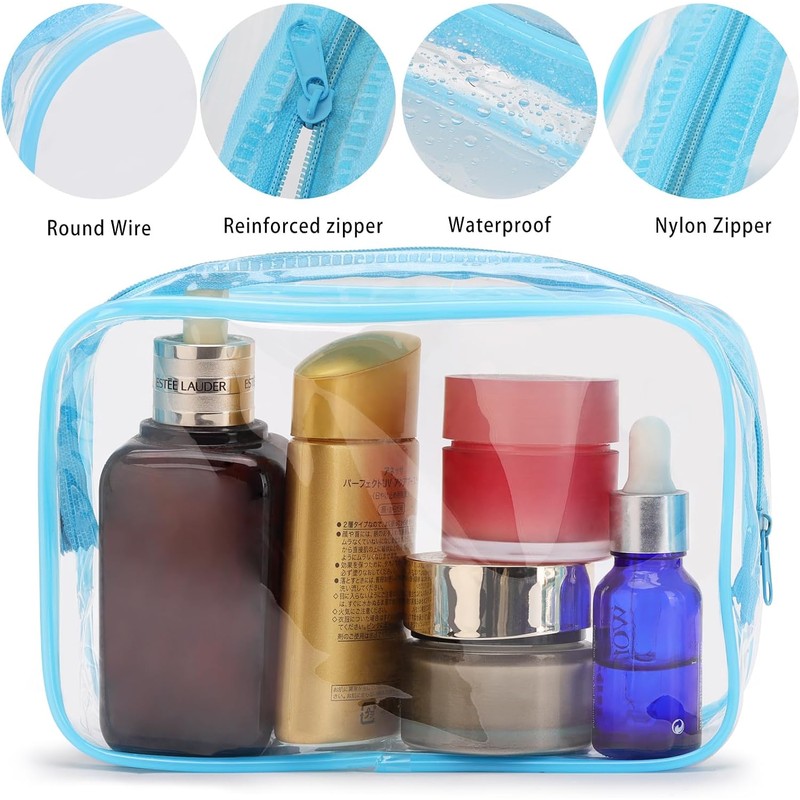Bolsas de cosméticos transparentes azules (Paquete de 20) - Prácticas