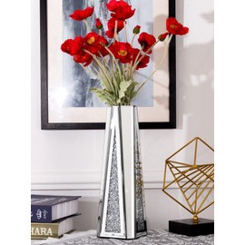 SHYFOY Flower Vase Crushed Diamond Mirrored Vase for Home Decor Crystal Silver Glass Decorative Mirror Vase Stunning Luxury Tall Vases for Flowers Centerpieces - 13 inches, Can't Hold Water