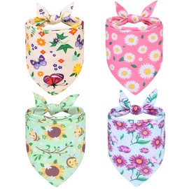 PUPTECK Summer Dog Bandanas 4pcs Outfit - Spring Soft Costume Pet Triangle Bibs Scarf, Pet Accessories Gifts for Small Medium Large Dog Cat Boy Girl