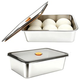 2Pcs Pizza Dough Proofing Box,Stainless Steel Pizza Storage Container with Airtight Lid Leakproof Large Capacity for Dough Leftover Pizza,11.8x8.3 InchI