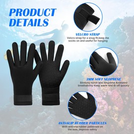 AUAUY Neoprene Diving Gloves, 3 mm Warm Diving Gloves, Flexible Swimming Gloves with Non-Slip Particles, Adult Five Finger Diving Gloves for Open Water Swimming Surfing Diving (A-S)