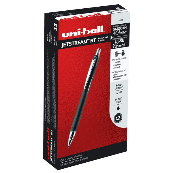uni-ball Jetstream RT Retractable Ballpoint Pens Medium Point, 1.0mm, Black, 12 Pack