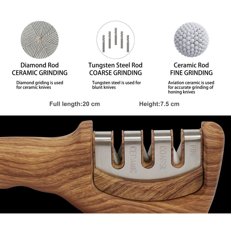 Knife Sharpener Professional 3-Stage Handheld Sharpening with Diamond Surface For