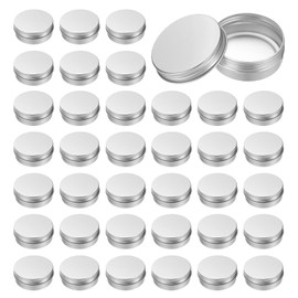 uxcell 2 Oz Tin Cans, 48 Pcs Aluminum Round Tins, Travel Sized Small Metal Tins Cosmetic Sample Containers with Screw Lid for Lotion Bars Beard Balms Candles, Silver