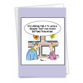 NobleWorks Fewer Buttons - Birthday Greeting Card with Envelope (4.63 x 6.75 Inch) - Tech Shopping C3331BDG