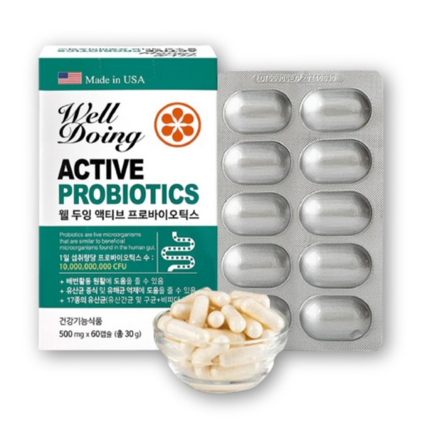 Well Doing Active Probiotics 17 types of lactic acid bacteria 10 billion CFU intestinal health 60 capsules, 2 units / 웰두잉 엑티브 프로바이오틱스 17종 유산균 100억CFU 장건강 60캡슐, 2개
