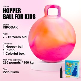INPODAK Hopper Ball, 22 Inch Bouncy Ball with Handle for Kids, Hippity Hop Jumping Bounce Hopping Toy for Boys Girls Ages 7-12 with Pump and Gift Box Great Gift for Birthday Holiday (Orange)