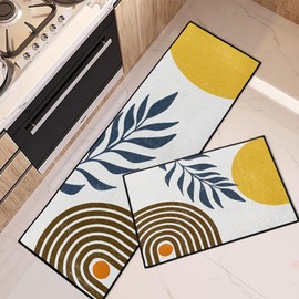 Tayney Yellow Sun Minimalist Home Kitchen Rugs and Mats Non Skid Washable Set of 2, Mid Century Bohemian Mats for Floor, Geometric Runner Rug, Abstract Kitchen Decor
