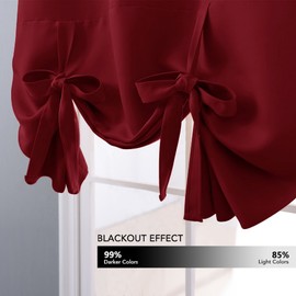 NICETOWN Tie Up Curtains for Kithcen Living Room Adjustable Window Covering Shade Thermal Insulated Rod Pocket Short Valance for Small Winow, 1 Panel, 52" Wide x 45" Long, Red