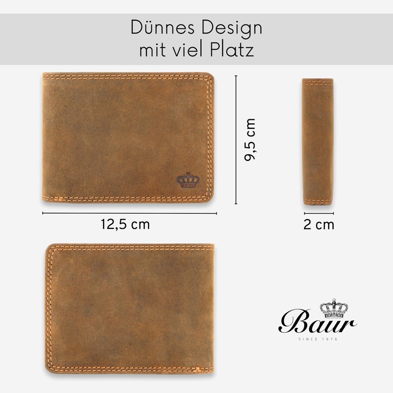 Baur Men's Genuine Buffalo Leather Wallet with RFID Protection Horizontal