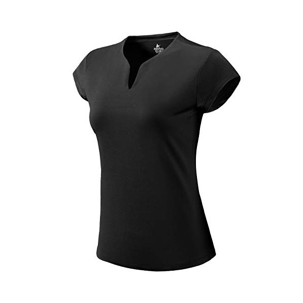 ANIVIVO Tennis Shirts for Women Short Sleeves, Solid Golf T Shirts V-Neck Running Shirts(Black,XL)