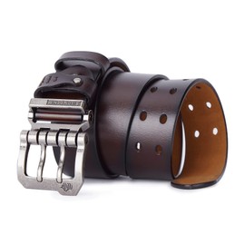 BISON DENIM Men's Leather Belt, Jeans Belt, Business Belt, Retro Denim Jeans Belt with Alloy Buckle in Gift Box, 38 mm Wide