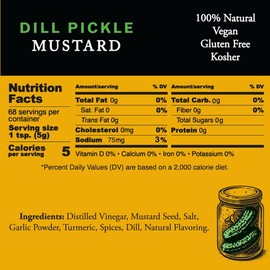 Pilsudski's Dill Pickle Mustard - 12oz Squeeze Bottle, Perfect condiments for any dish (Dill, 1 pack) All Natural, Gluten Free, Kosher, Vegan and Sugar Free