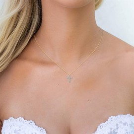 Funstree 14k Gold Plated Sterling Silver Diamond Cross Pendant Necklace Cross Necklace for Women Cross Pendant Necklaces for Girl Gifts Jewelry