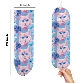 2Pcs Cute Cat Plastic Bag Holder, Wall Mount Grocery Bag Holder, Plastic Bags Organizer, Pull Rope Free Adjustment Holders for Grocery Bags Decoration for Home Kitchen Room Pantry Cat Lover Gifts-1