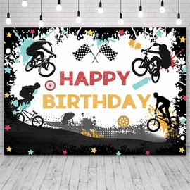 AIBIIN 7x5ft Bicycle Birthday Backdrop Bicycle Party Theme Birthday Banner Boys Birthday Decorations Party Supplies Happy Birthday Backdrop for Bike Sport Favors