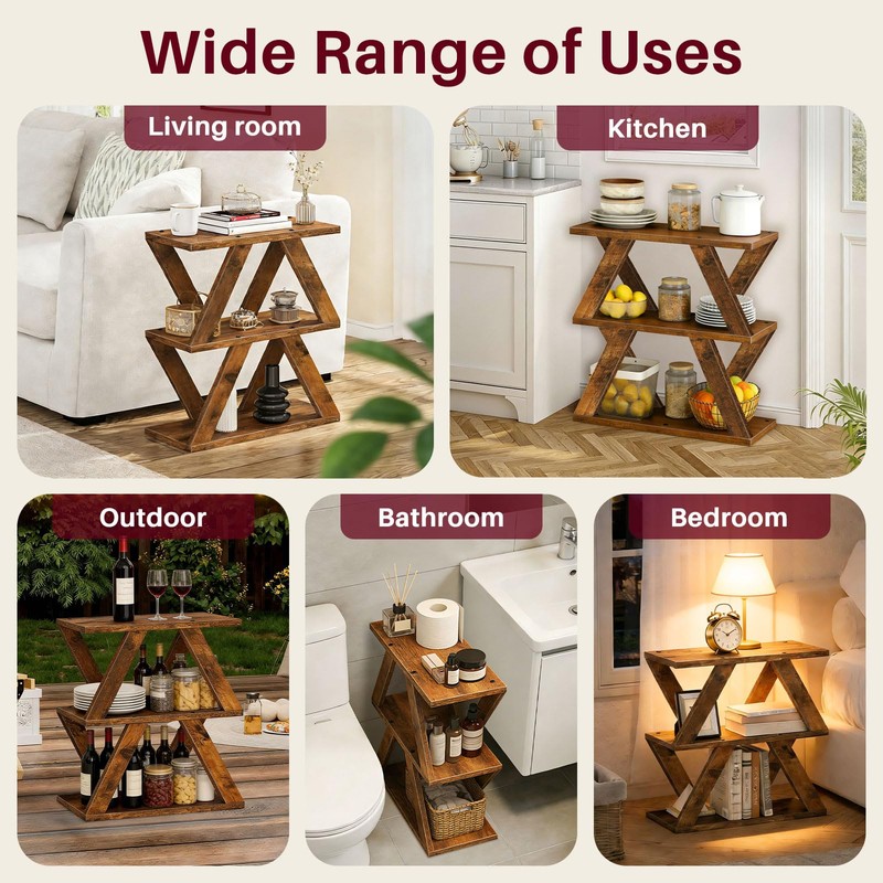 ZIIWIND 3 Tier Side Table with Side Guard Rails &