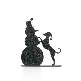 Whippet Greyhound with Snowman Silhouette Ornament - Handcrafted festive Decoration - Christmas Decor for Dog Lovers (Black, Snowman)
