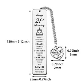 CGBOOM Inspirational Bookmark Happy 21st Birthday Keepsake Gifts for Her Him, Silver