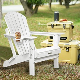 Withniture Folding Adirondack Chairs, Outdoor Fire Pit Chairs with Cup Holders,White