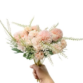 CURTEK 4 Bunches Artificial Silk Flowers 11.8'' Silk Hydrangea Bouquet Pink Flowers Bouquet Fake Floral Arrangements for Home Bridal Wedding Party Festival Decor (Pink)