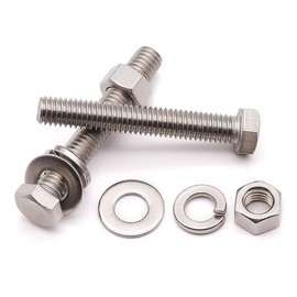 (10 Sets) 1/4-20 x 1 Stainless Steel Hex Bolts & Hex Nuts & Flat Washers SAE & Lock Washers Hardware Kit, 304 Stainless Steel 18-8, Full Thread Hexagon Bolt Assortment