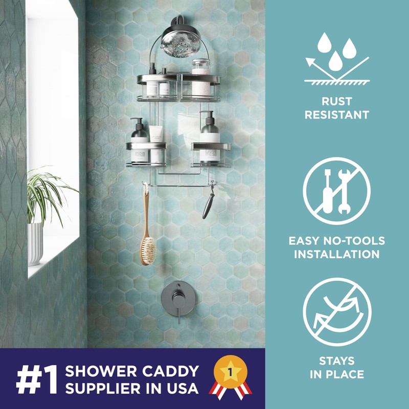 Zenith Expandable Handheld Shower Head/Large Bottle Caddy, Stainless Steel