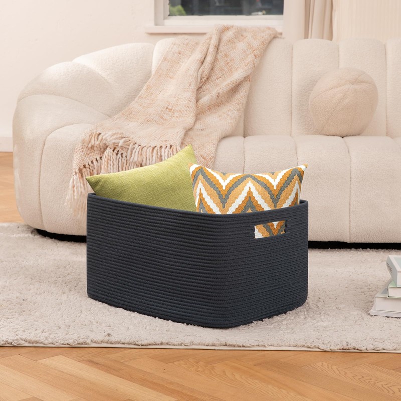 OIAHOMY 75L Large Blanket Basket, Woven Storage Basket with Handle,