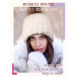 Toulite 8 Pcs Women Beanie Winter Knitted Hat Bulk Cuff Skull Cap Soft Warm Fuzzy Beanies with Pom for Cold Weather(Rich Color)