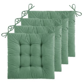 ELFJOY 4 Pack Chair Cushions for Dining Kitchen Chairs 18 Inches Seat Cushion Pads Warm Thick Corduroy Comfort Chair Cushions for Office with Ties(18", Green)