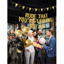 Adeyoo Rude That You're Leaving But OK Banner, Retirement Party Decorations with Black and Gold Balloons Funny Going Away Party Decorations for Men Women Office Coworker Goodbye Farewell Party Decor