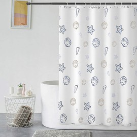 GERUIKE Shower Curtain, White, 180 x 180 cm, Waterproof, Textile Shower Curtain, Washable with 12 Shower Curtain Rings, Polyester Shower Curtain with Weight Bottom, White Maritime Pattern, Shower