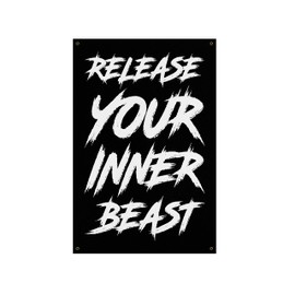 Damdekoli Release Your Inner Beast Banner - Home Gym Decor - Large Motivational Quote Wall Art - Weightlifting - Sports (24 x 36 Inches)