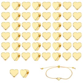 Pack of 50 Heart Shape Beads, 7 x 6 mm Metal Heart Beads, Metal Gold Beads, 14K Gold-Plated Copper, for Earrings, Necklaces, Bracelets, Anklets and Jewellery Making (Gold)
