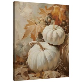 TLESKE Rustic Fall Pumpkins Wall Art Decor, Vintage Aesthetic Farmhouse Autumn Canvas Wall Art Prints for Living Room Bedroom Kitchen, Thanksgiving Decorations Wall Artwork Picture Prints Framed, 11x14in