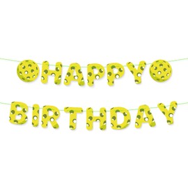 Pickleball Happy Birthday Banner, Pre-Strung Sports Theme Party Decorations Reusable Hanging Pickle Ball Garland Sign Background for Boys Kids Adults Teams Birthday Party Supplies (Green)