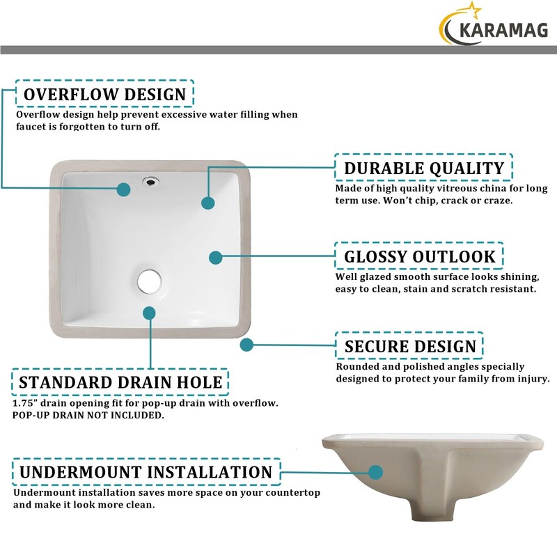 KARAMAG 14 Inch Small Undermount Bathroom Sink Rectangle Undermount Sink