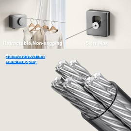 MUSTORN Retractable Clothesline Indoor, Non-Sagging Outdoor Clothes Line Retracting Heavy Duty Clothes Drying Laundry Line Wall Mounted Stainless Steel Line-13.8 Feets(Gray)