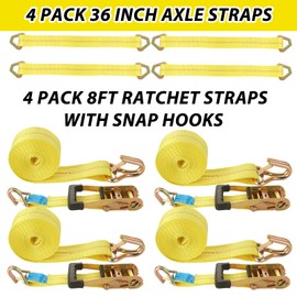 LISHINE 4 Pack Car Tie Down Straps for Trailers Kit, 2 Inch Ratchet Straps with Snap Hooks Heavy Duty 8ft, 11000 LBS Break Strength, 36 Inch Axle Straps for Car, Truck, UTV