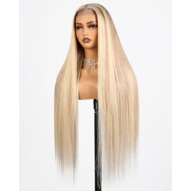 Arabella Blonde Wig Human Hair P10/613 Lace Front Wig Human Hair Highlight Lace Front Wig Pre Plucked Pre Cut Lace 220% Density Straight 12A Closure Wigs Human Hair Glueless 22INCH