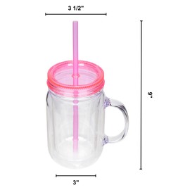 Zephyr Canyon Plastic Mason Jars with Handles, Lids and Straws | 20 oz Double Insulated Tumbler with Straw | 4 Pack Set of 4 | Wide Mouth Mason Jar Mugs | Cups for Kids and Adults…
