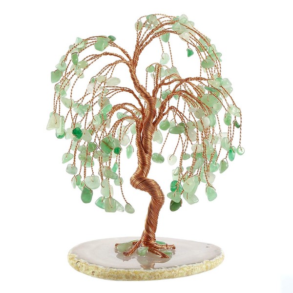 Jovivi Natural Healing Crystals Green Aventurine Tree Tumbled Gemstone Stones Money Tree, Geode Agate Slices Base Feng Shui Ornaments Home Decoration for Wealth and Luck 5.5"-6.3"