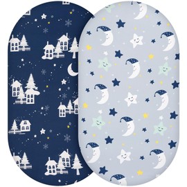 Yukkidds Moses Basket Sheets 2 Pack Pram Sheets Fitted Most Bassinet Pads Super Soft & Breathable Microfiber Compatible with SnuzPod 4 Mattress Soft and Breathable Dark Blue