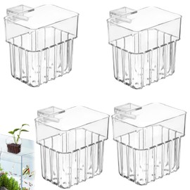 egniFurn 4-Pack Clear Aquarium Plant Holders with Hooks, Ideal for Live Plants and Fish Tank Decorations, Aquatic Hanging Planter Cups