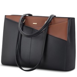 LOVEVOOK Laptop Tote Bag for Women, Office Work Bag Briefcase fit for 15.6 inch Laptop, Large Capacity Teacher Computer Bag Handbag Black/Brown